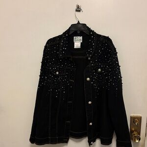 Quacker Factory Black Embellished Jean Jacket